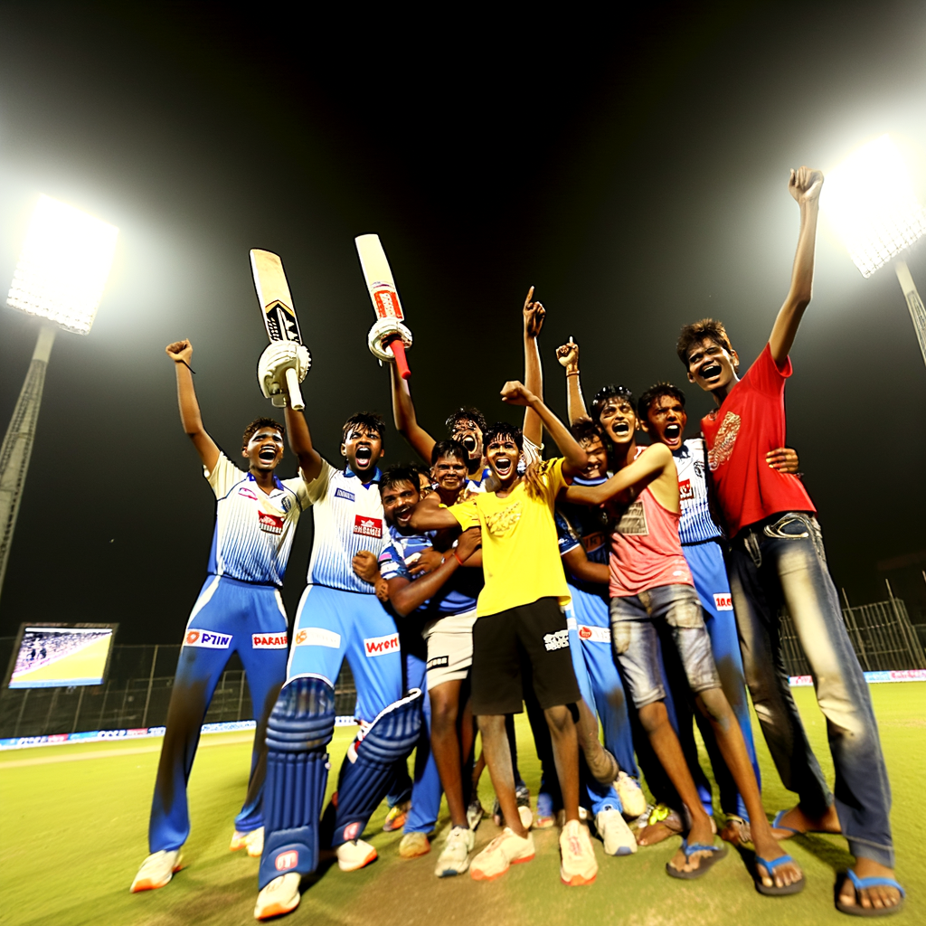 Young Ipl Stars Celebrate Under Floodlights.